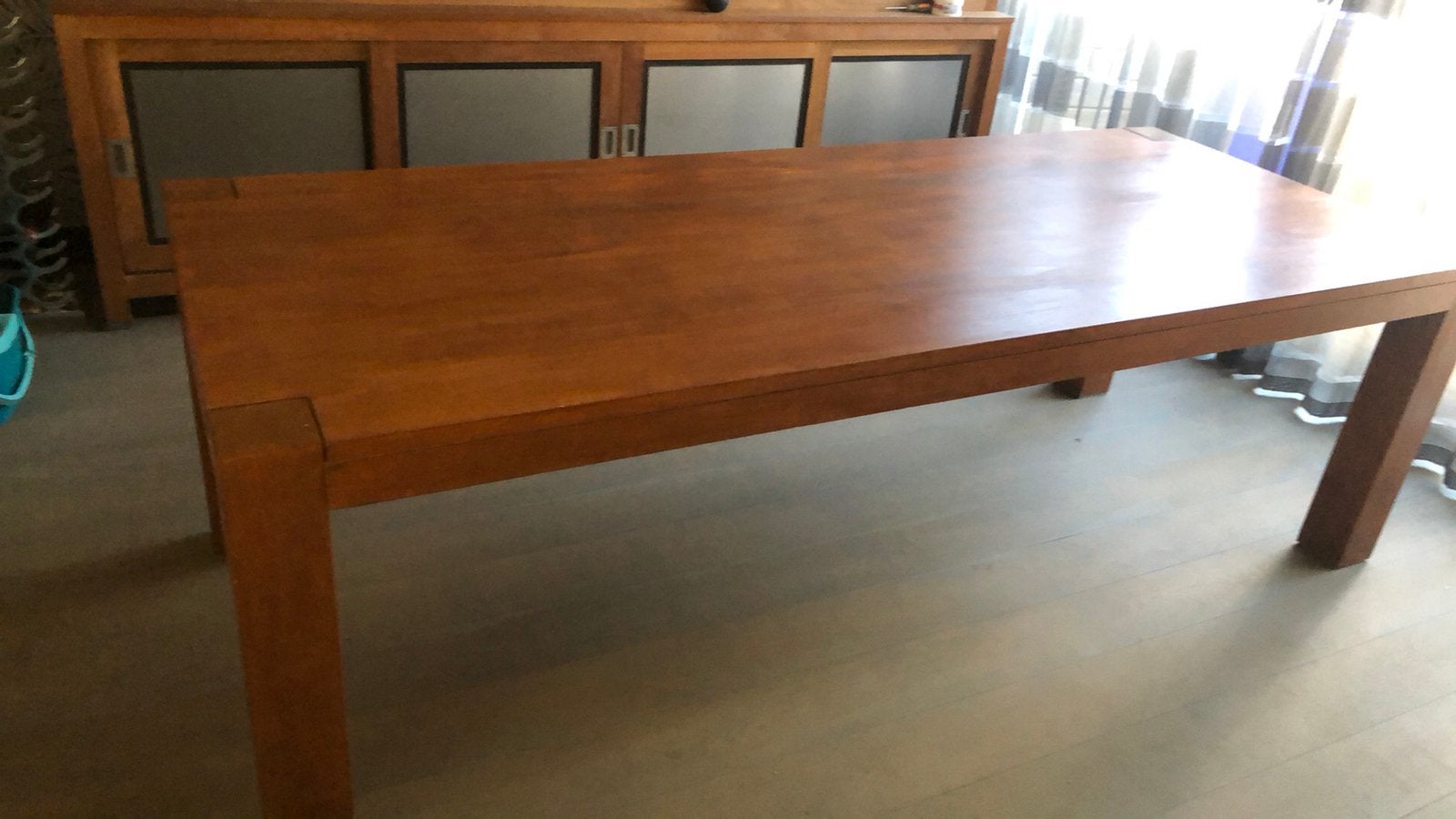 Robuste eettafel van teakhout 2.50 bij 1.00, Ophalen, Gebruikt, 100 tot 150 cm, Teakhout