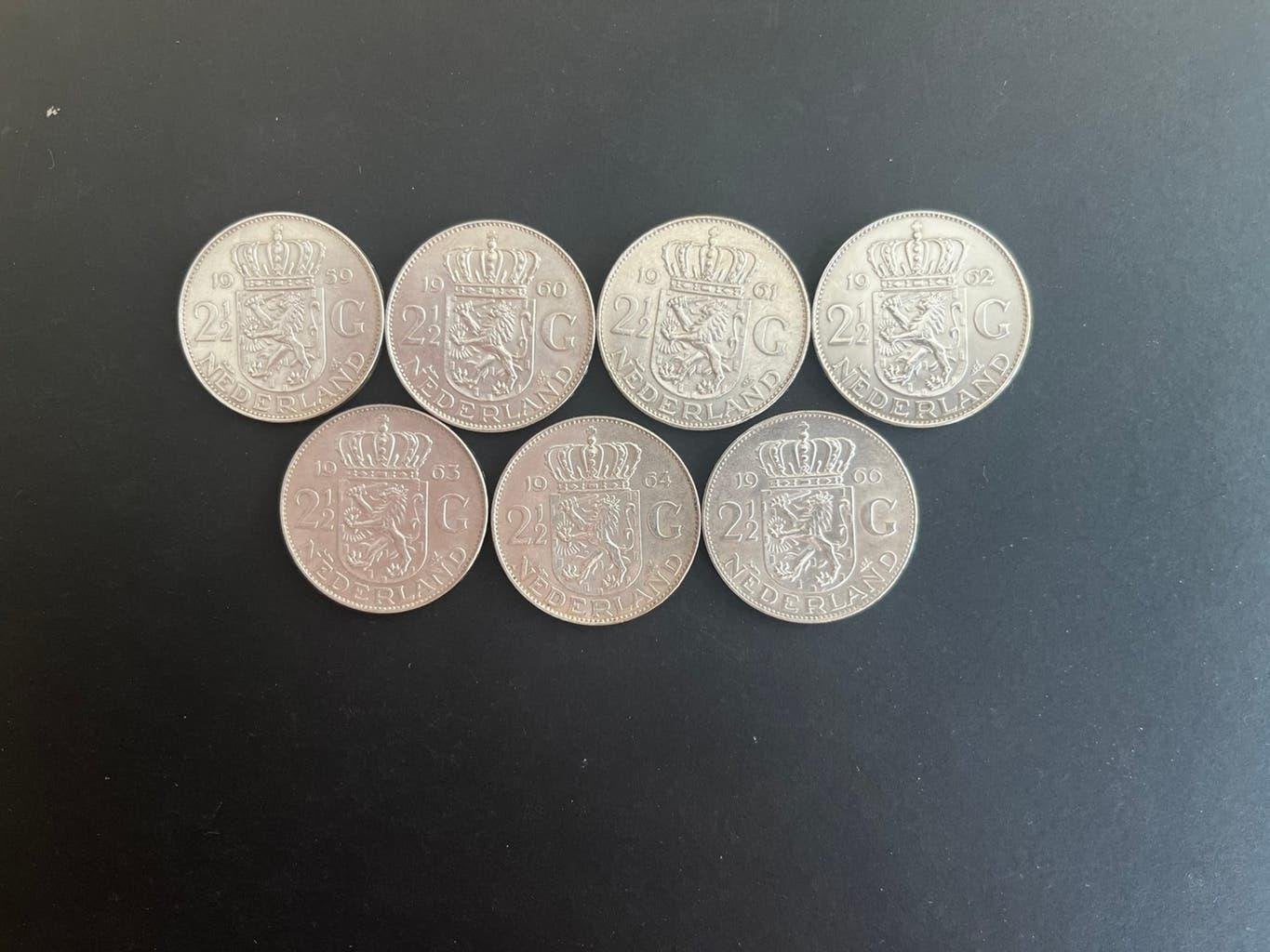 JULIANA NETTE SERIE  RIJKSDAALDERS 1959-1966, Koningin Juliana, Zilver, 2½ gulden, Verzenden