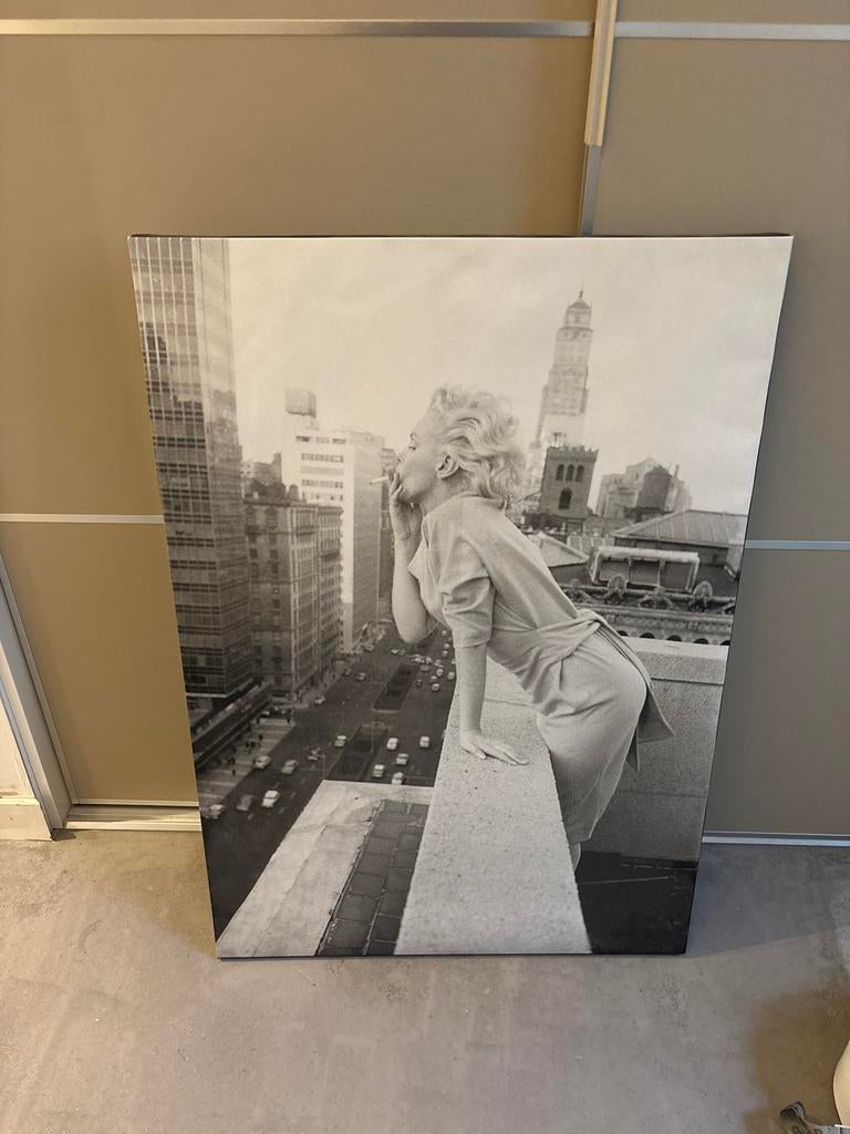 Marilyn Monroe Canvas Schilderij - Zwart-wit, Ophalen of Verzenden, Zo goed als nieuw, Schilderij, 75 cm of meer