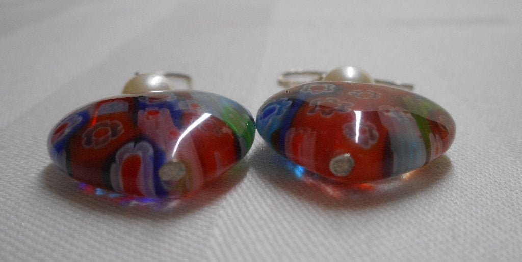 Zilveren oorbellen glas hart met bloemetjes nr.830, Hangers, Overige kleuren, Verzenden, Zo goed als nieuw