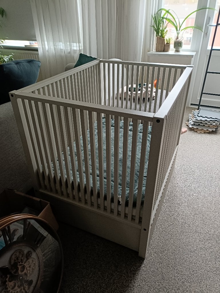 Box met lade + matras +boxkleed, Ophalen, Zo goed als nieuw, Rechthoekig, In hoogte verstelbaar