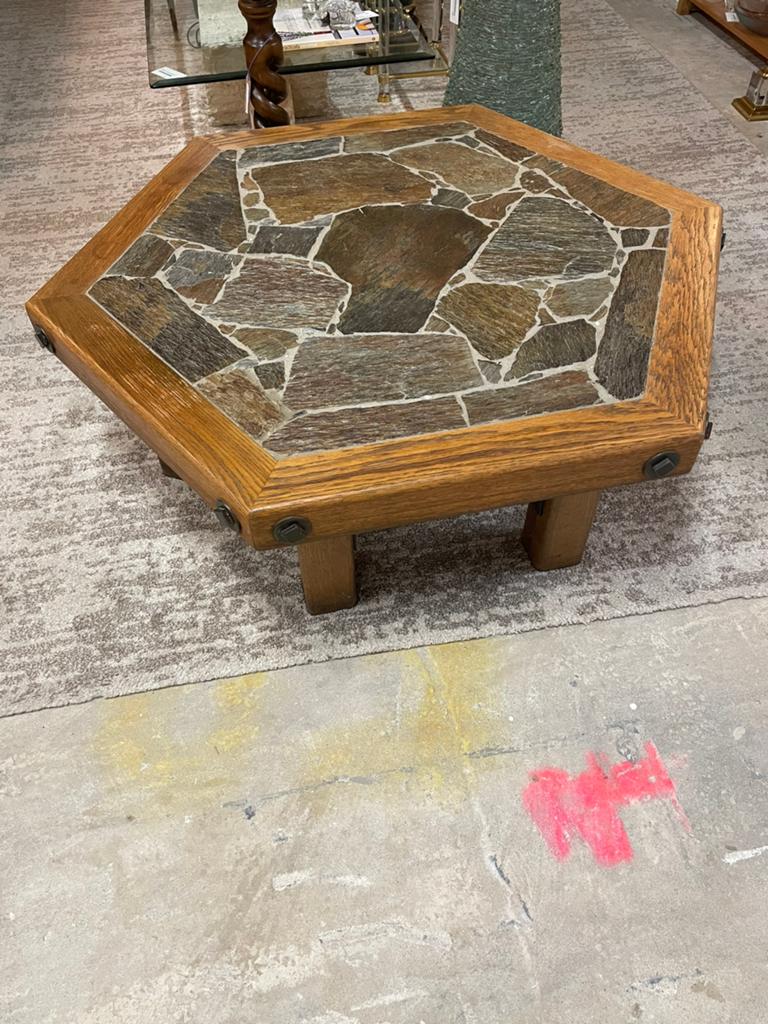 Brutalistische vintage salontafel, Huis en Inrichting, Tafels | Salontafels, Ophalen, 100 tot 150 cm, Eikenhout, 50 tot 100 cm