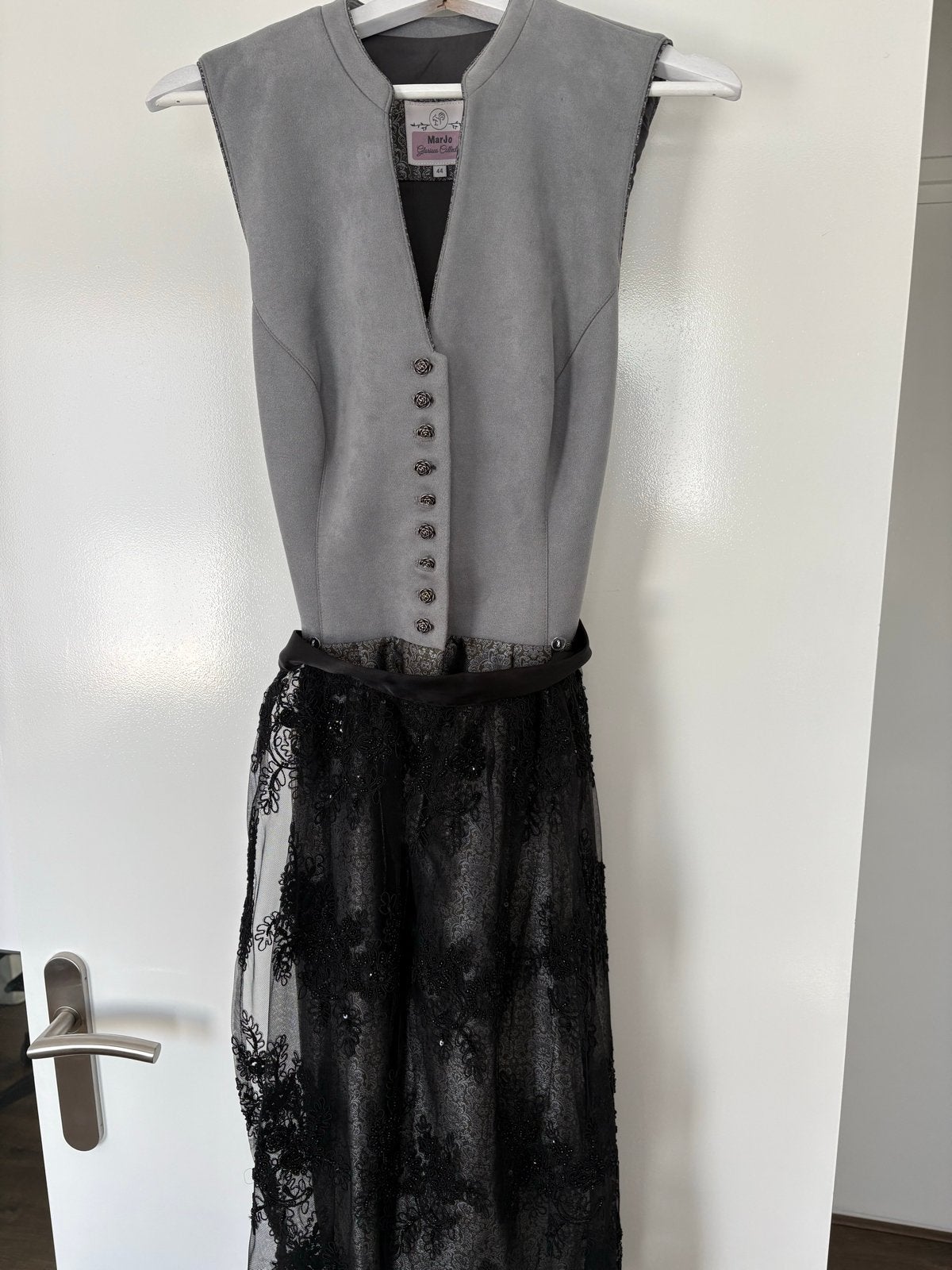 MarJo Dirndl Jurk Maat 44 Grijs Zwart Kant, Ophalen of Verzenden, Zo goed als nieuw, Maat 46/48 (XL) of groter