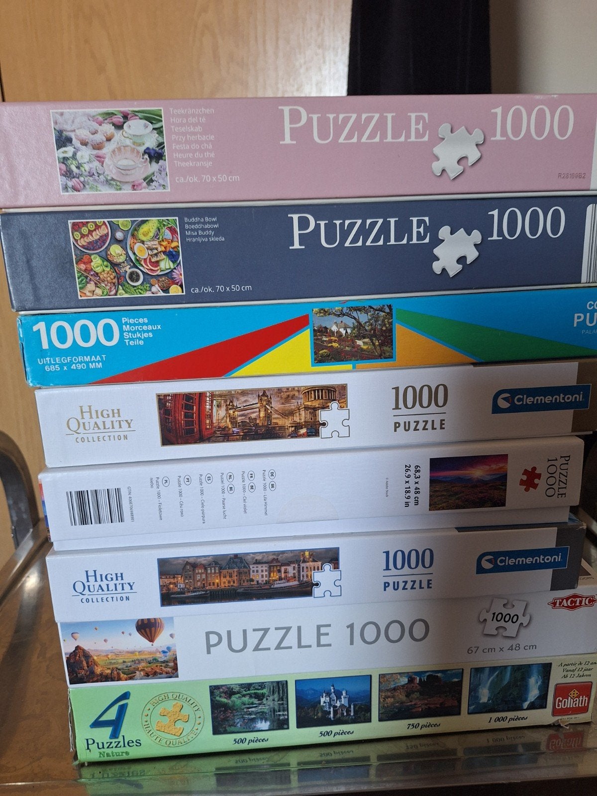 Grote collectie van 7 diverse 1000-stukjes puzzels voor €20, Ophalen, 500 t/m 1500 stukjes, Gebruikt, Legpuzzel