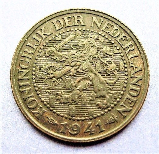 Oud bronzen 2 1/2 cent-stuk 1941 + zinken cent 1942., Verzenden, Koningin Wilhelmina, Overige waardes, Setje