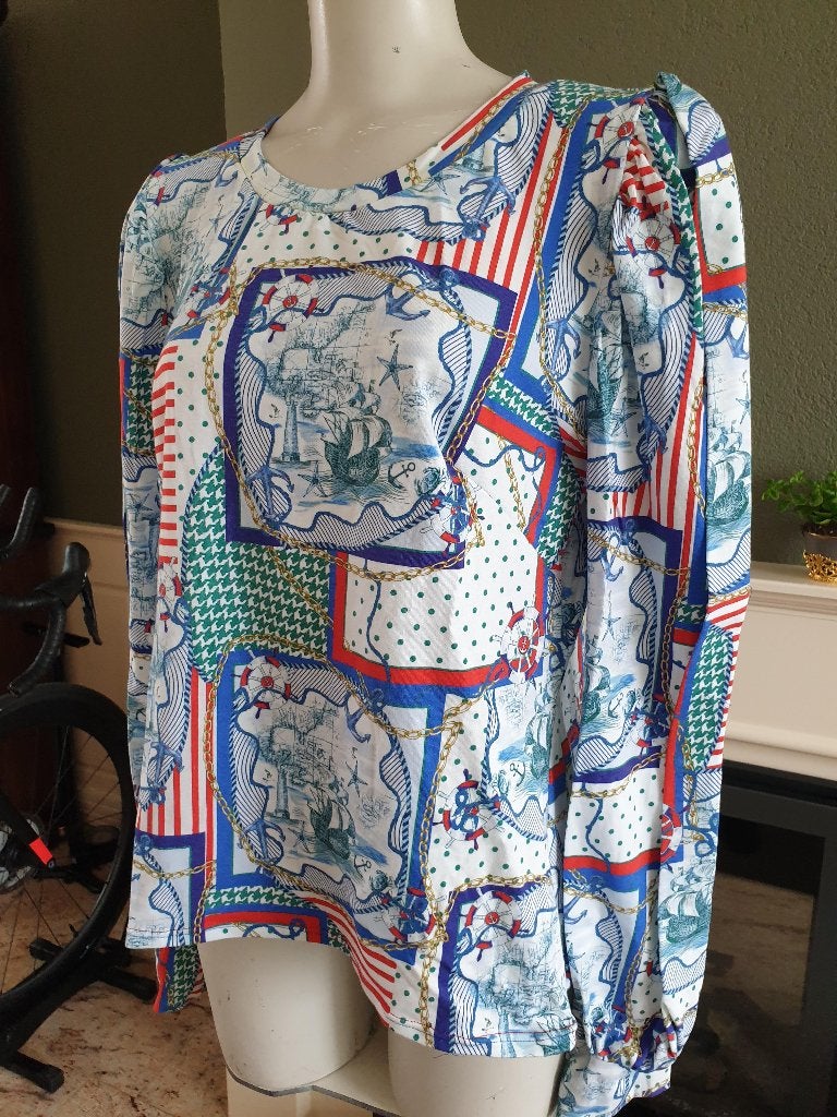 Maritiem mooie pofmouw top wit blauw XXL 44, Maat 46/48 (XL) of groter, Zo goed als nieuw, Lange mouw, Verzenden