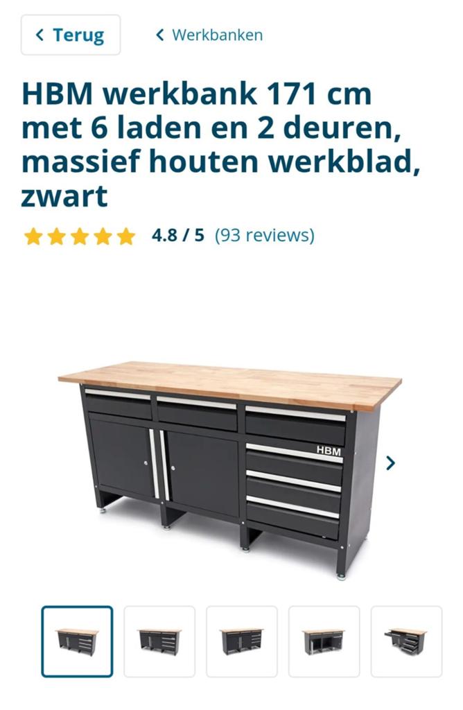 Nieuwe HBM Werkbank 171 cm met 6 laden en 2 deuren, Doe-het-zelf en Verbouw, Werkbanken, Ophalen of Verzenden, Nieuw, 170 cm of meer