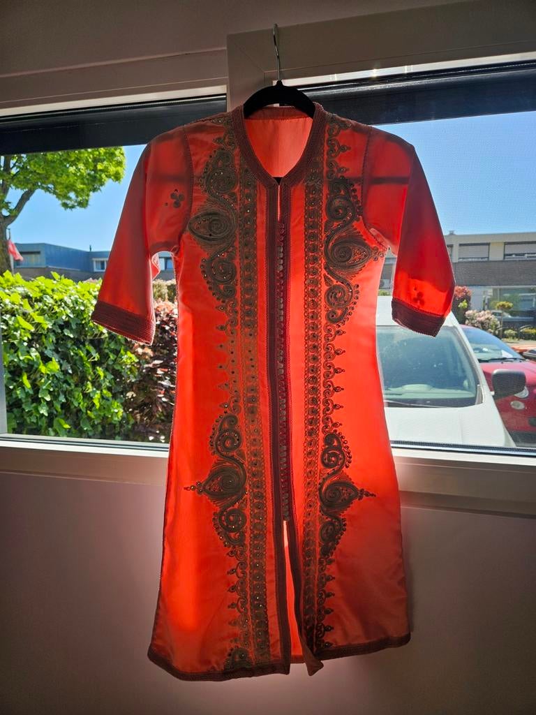 Oranje Kaftan met Gouden Borduurwerk, Oranje, Ophalen of Verzenden, Maat 34 (XS) of kleiner, Boven de knie