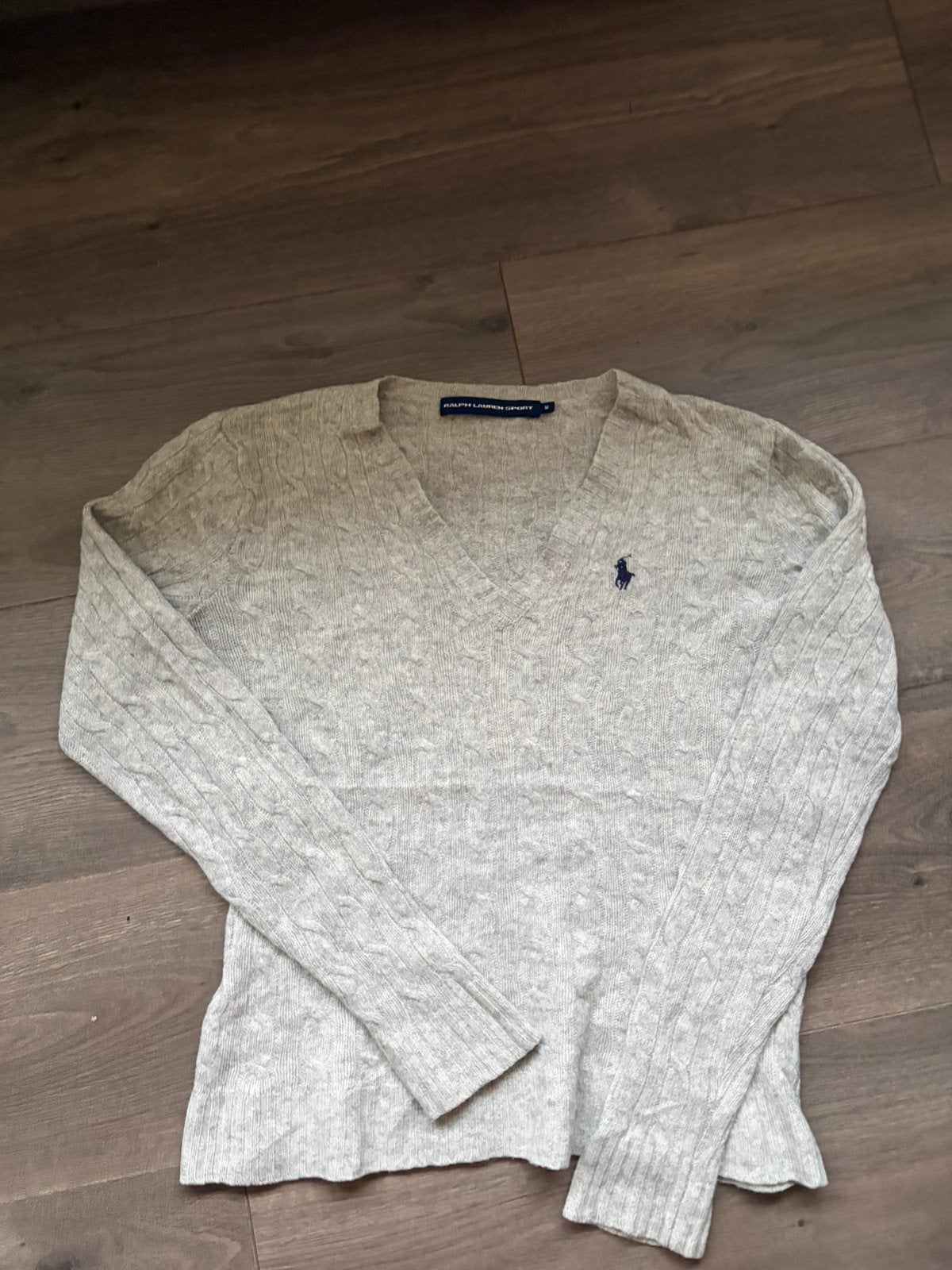 Trui Ralph Lauren Sport V-hals Kabelgebreid, Kleding | Dames, Ophalen of Verzenden, Zo goed als nieuw, Grijs