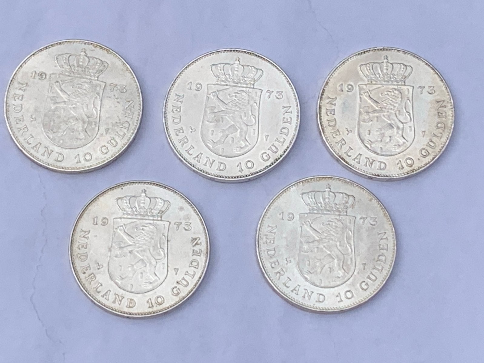 5 mooie zilveren tientjes juliana 1973, Ophalen of Verzenden, Koningin Juliana, 10 gulden
