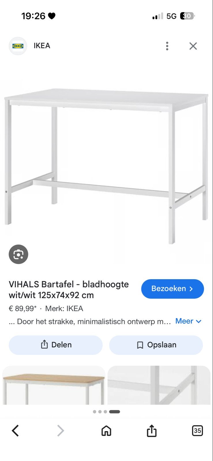 IKEA Vihals Bartafel wit/wit 125x74x92 cm, Ophalen, Zo goed als nieuw