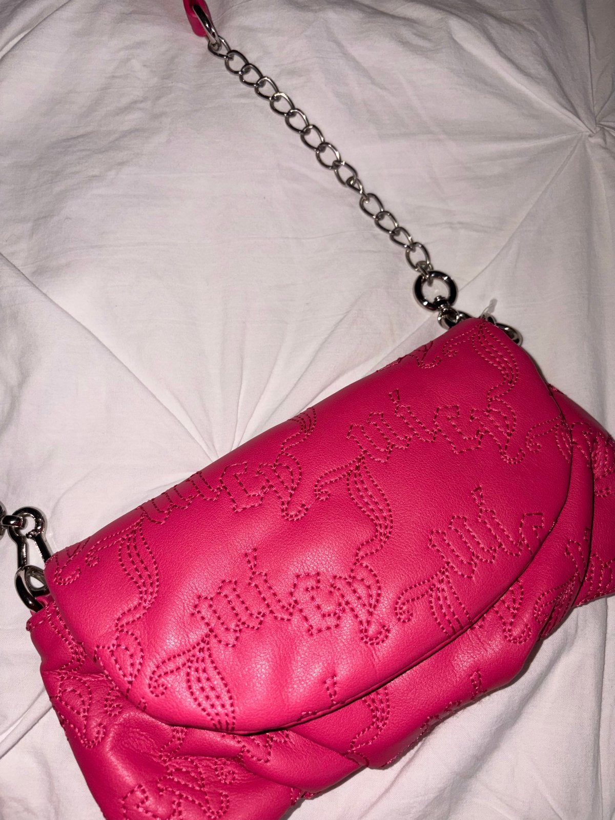 Juicy Couture roze schoudertasje met ketting, Sieraden, Tassen en Uiterlijk, Ophalen of Verzenden, Zo goed als nieuw, Roze, Schoudertasje