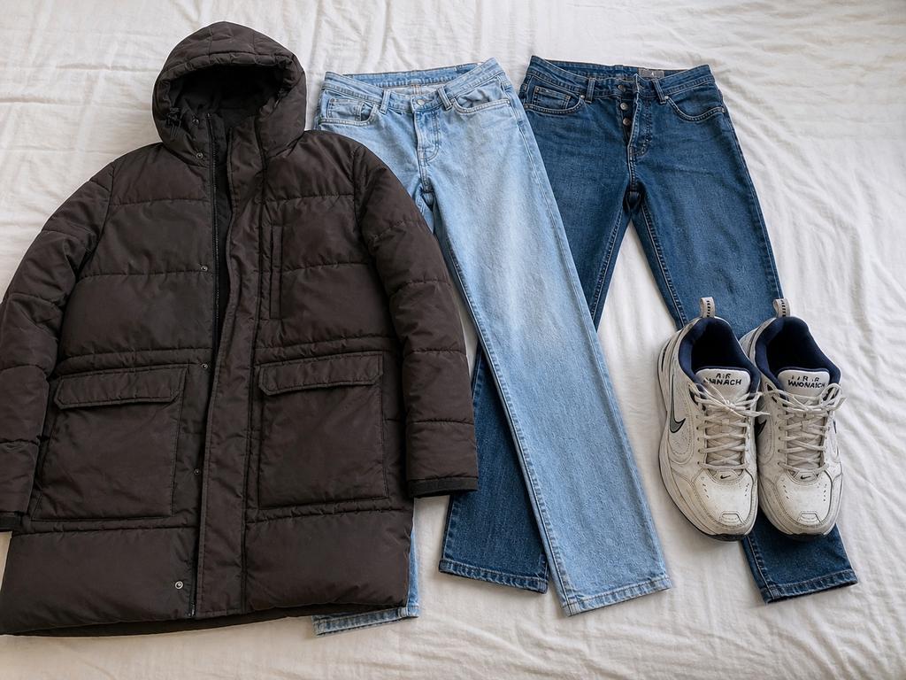 Goedkope werk kleding set – jas + 2 jeans + Nike schoenen, Ophalen of Verzenden, Gedragen