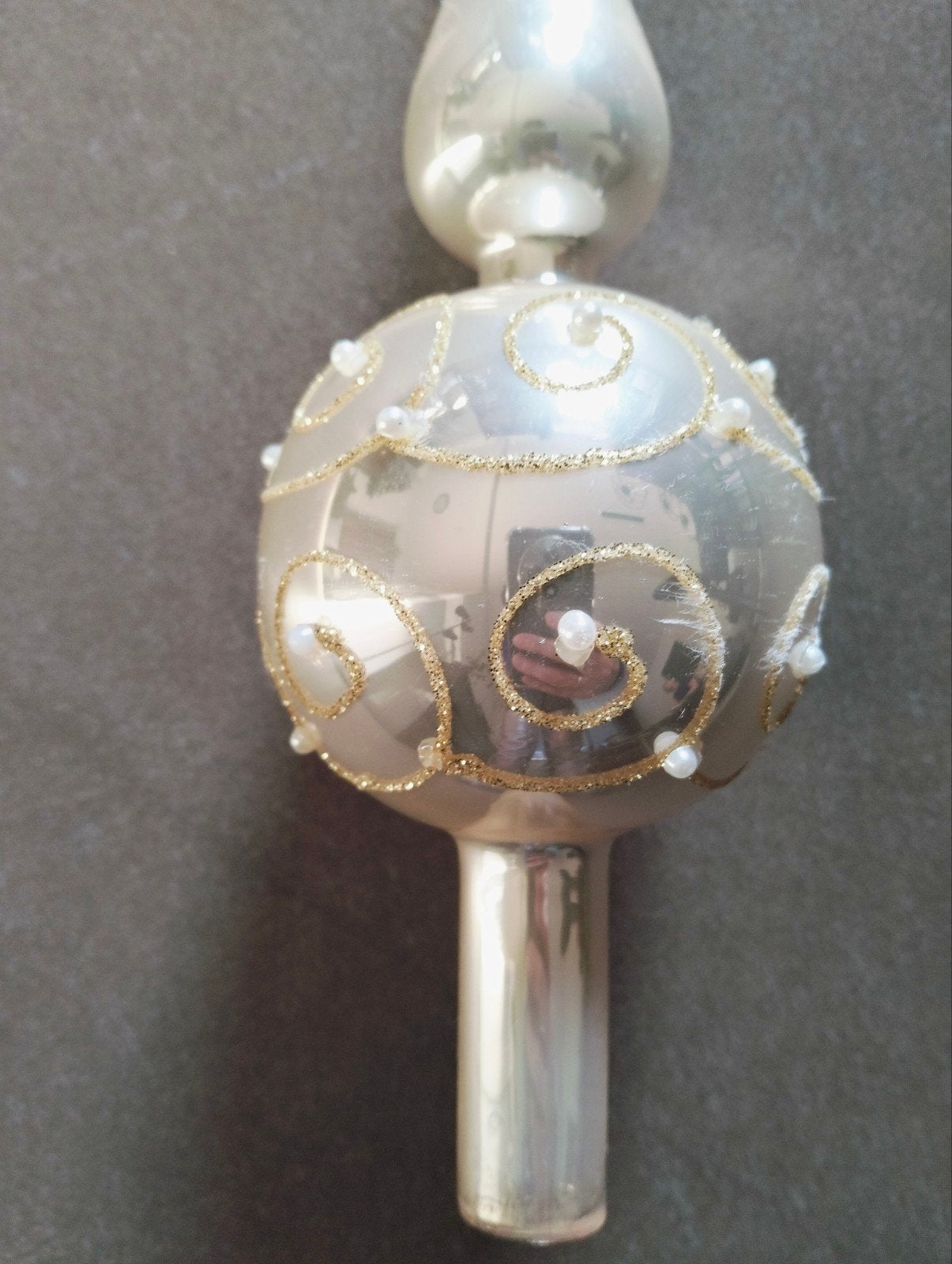 vintage kerstversiering glazen parelmoer piek, Ophalen of Verzenden, Gebruikt