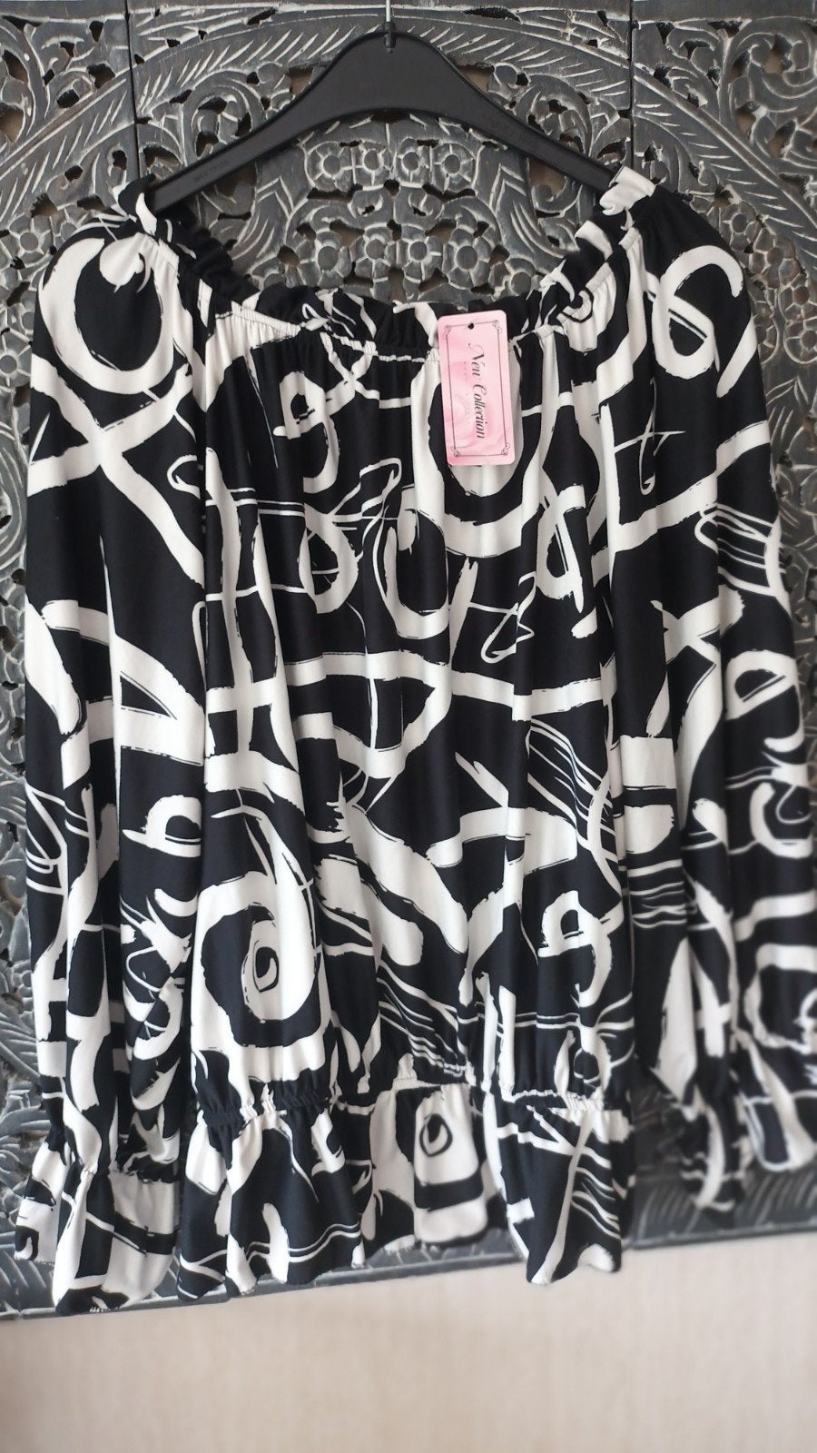 Nieuw Viscose Tuniek Carmenhals Zwart/Wit Maat 46/48, Kleding | Dames, Meerkleurig, Maat 46/48 (XL) of groter, Nieuw, Ophalen of Verzenden