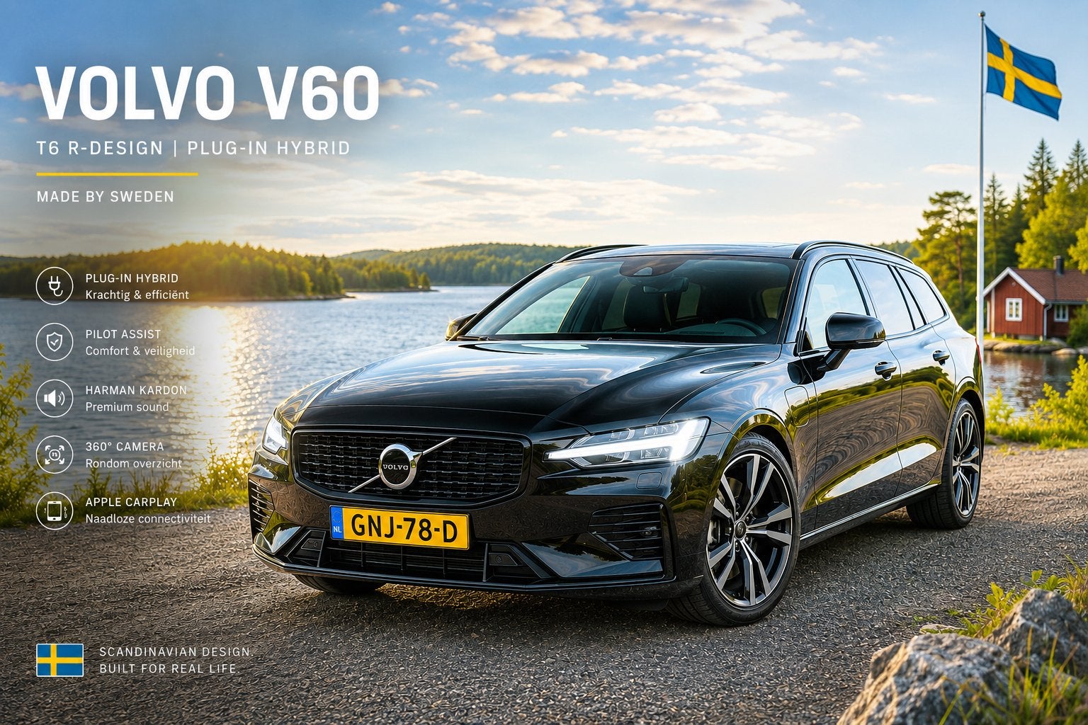 ‼️VOLVO V60 2.0 T6 340PK R-DESIGN RECHARGE AWD NIEUWSTAAT‼️, Automaat, 4 cilinders, Alcantara, Zwart
