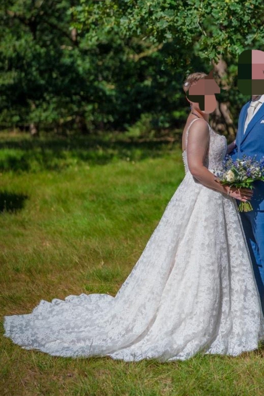 Justin Alexander Trouwjurk 2026 - Maat 42 Champagnekleur, Ophalen of Verzenden, Zo goed als nieuw, Beige, Trouwjurk