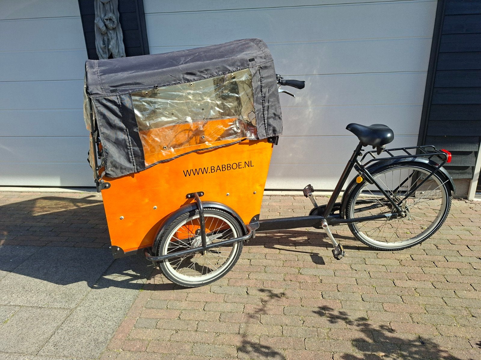 Babboe Big bakfiets met huif en zitjes, 4 kinderen of meer, Gebruikt, Huif, Trommelrem
