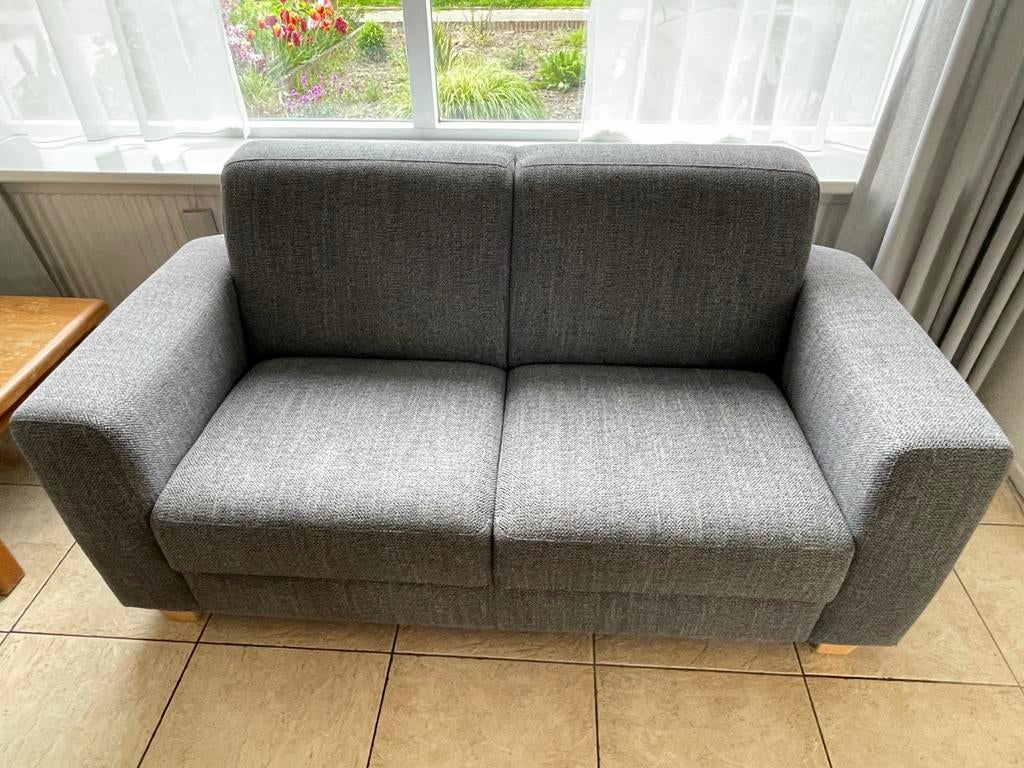 2x 2-zitsbank kleur grijs / donkerblauw, Ophalen, 150 tot 200 cm, Tweepersoons, 75 tot 100 cm