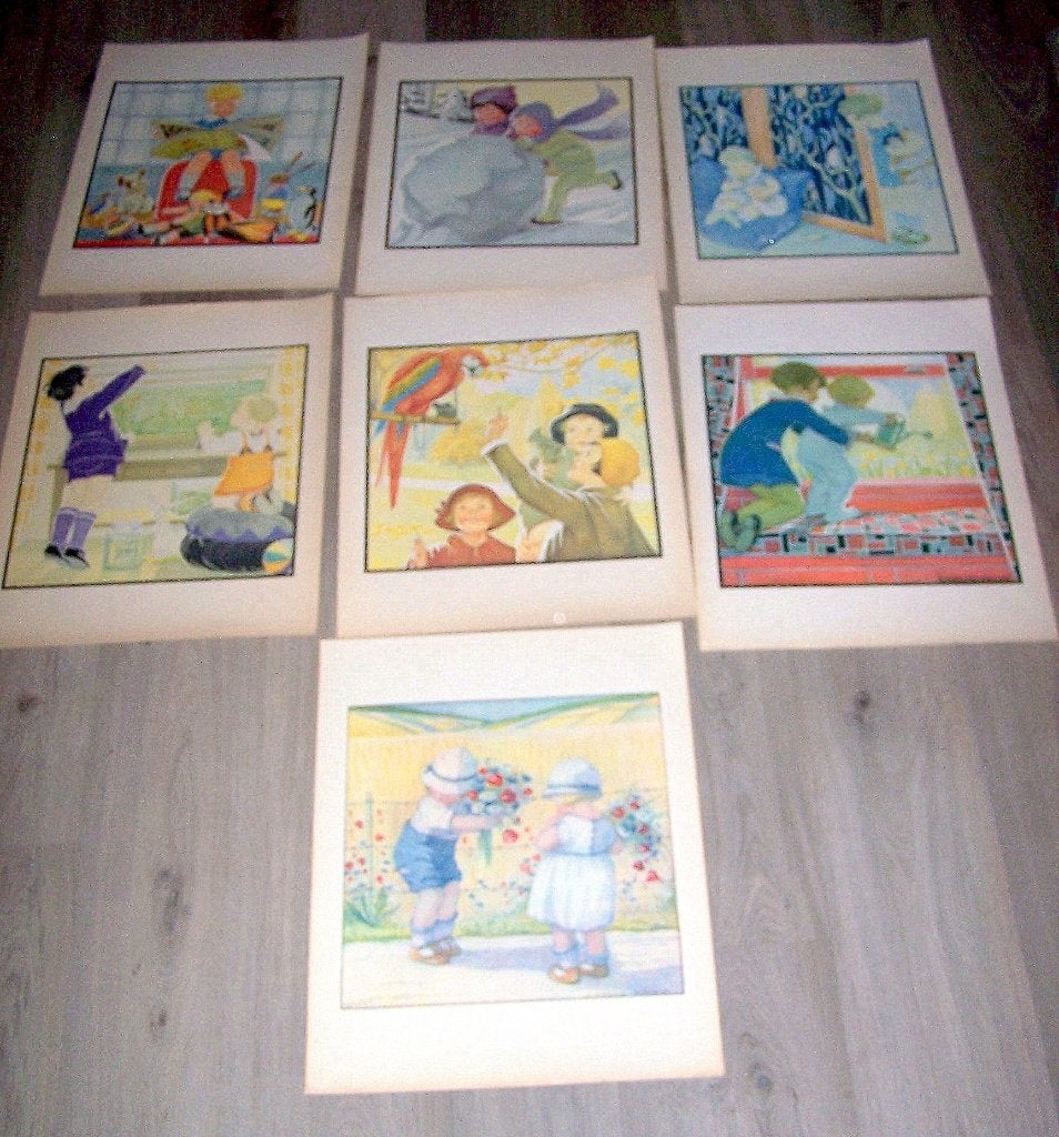 Set van 7 vintage (1930's) litho's B. Midderigh-Bokhorst.Nws, Antiek en Kunst, Ophalen of Verzenden