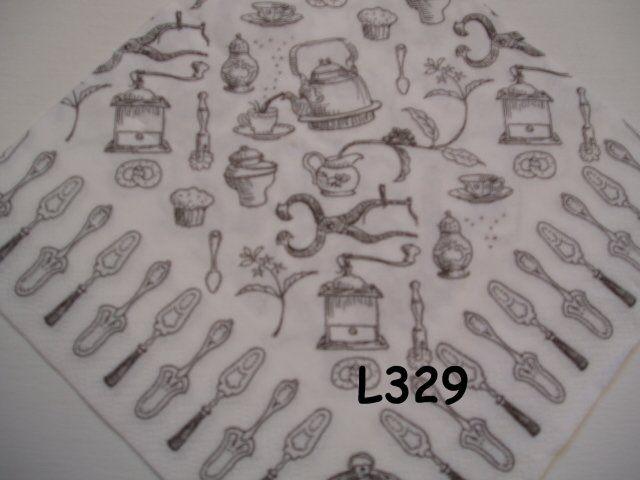 OPRUIMING servetten decoupage– vintage keukengerei L329 – 7x, Verzenden, Nieuw