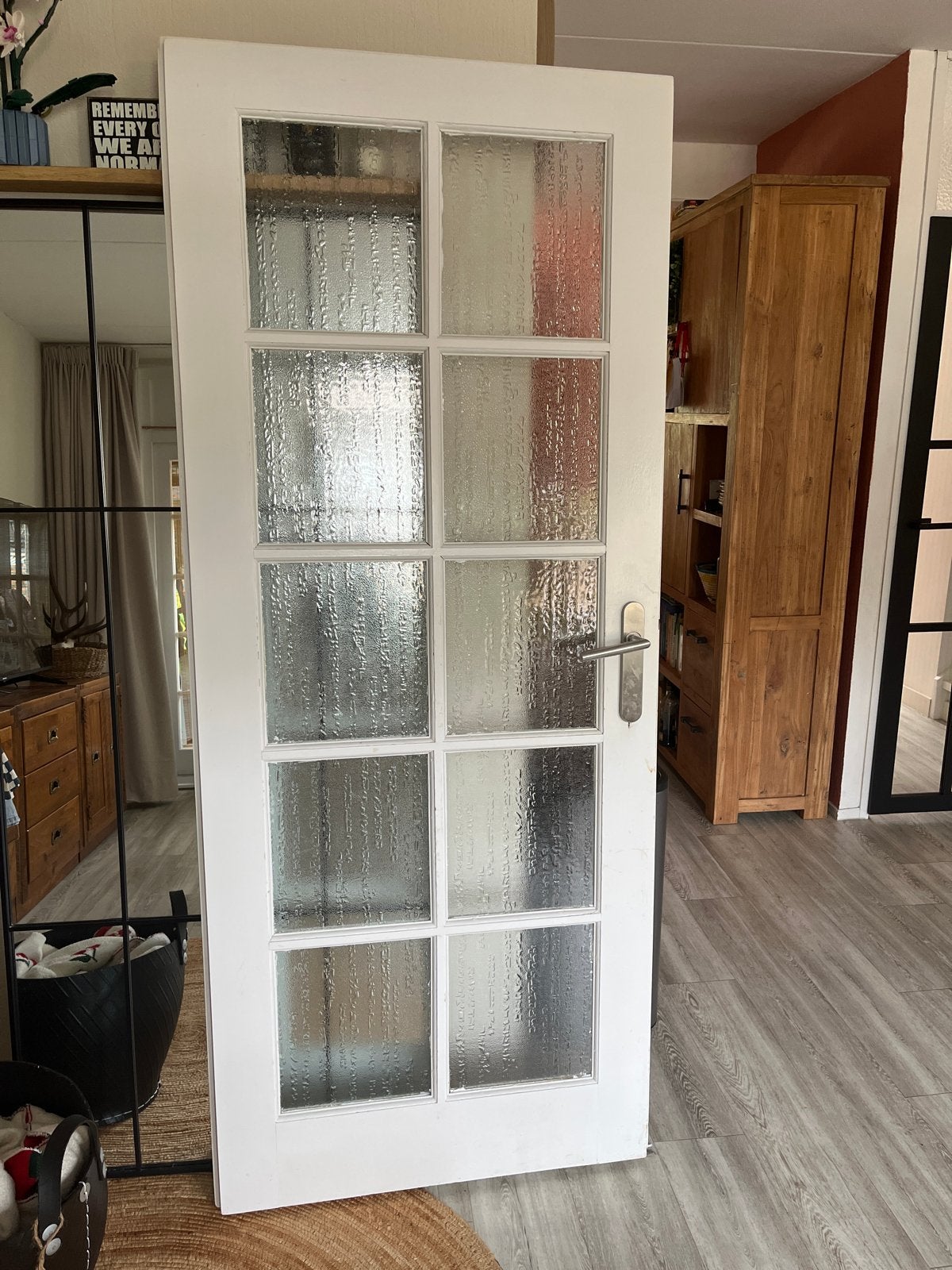 Opdekdeur met glas 201x83 cm gratis, Gebruikt, 80 tot 100 cm, Binnendeur, Ophalen of Verzenden