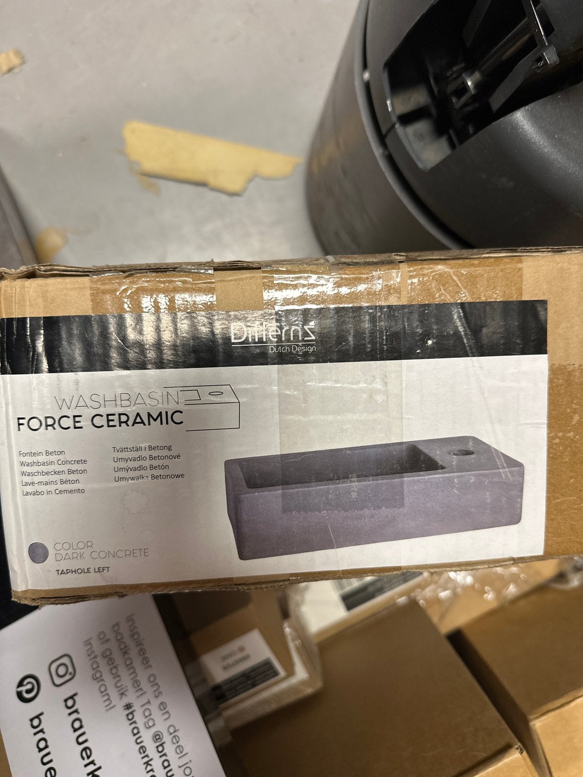 Differns Force Ceramic Wastafel - Donker Beton, Ophalen of Verzenden, Nieuw, Steen, Wastafel