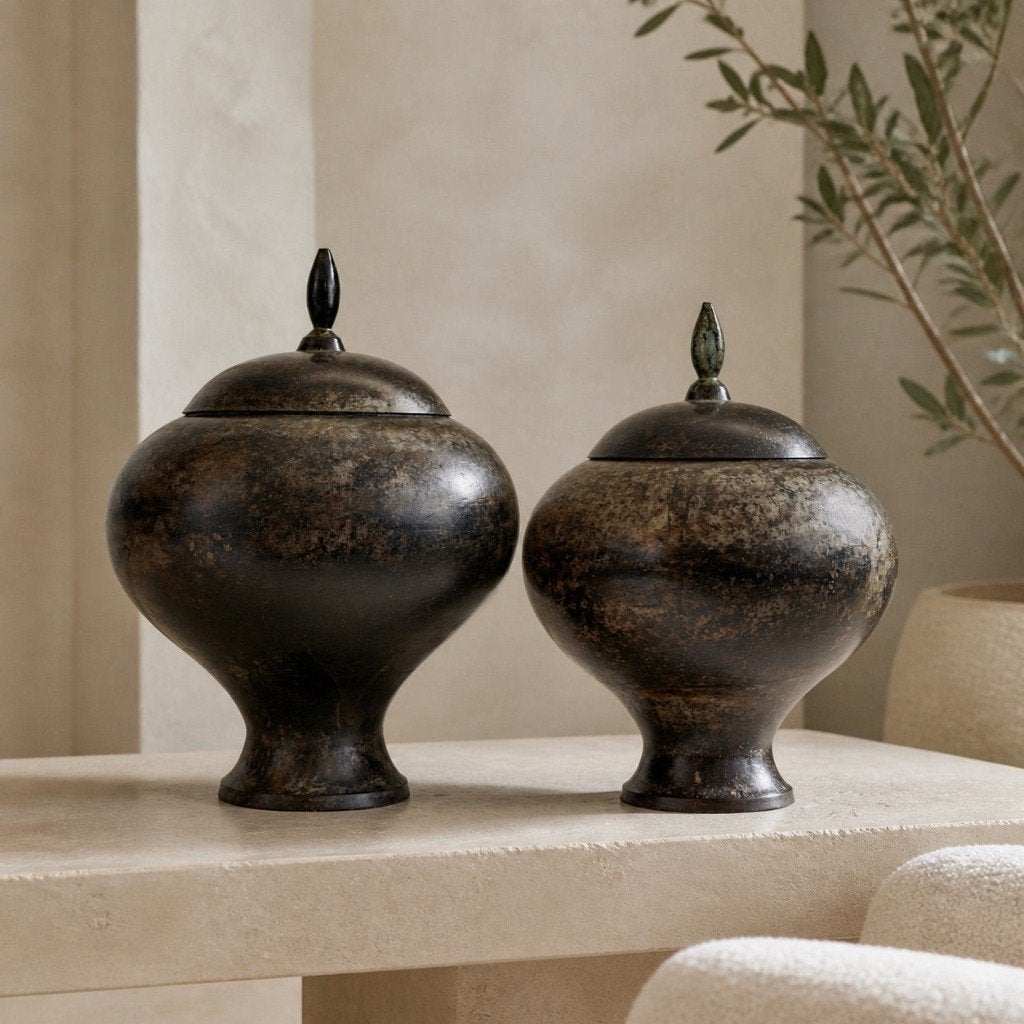 Indiase bronzen vazen – paar – 20e eeuw, Antiek en Kunst, India, Ophalen of Verzenden, Beeld, Brons