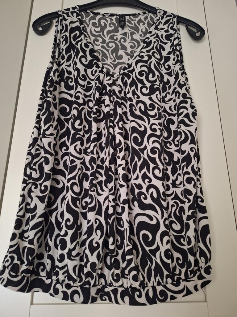 Chique Zwart/Witte Barokprint Blouse met Open Schouder, Ophalen of Verzenden