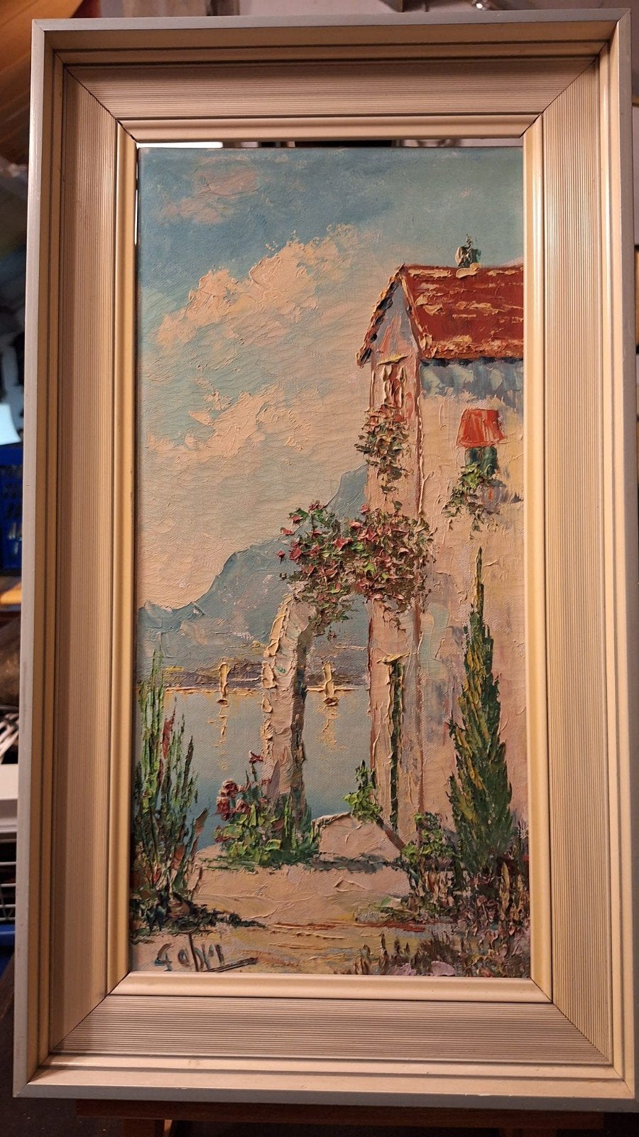 Schilderij met Mediterraans landschap en huis, Ophalen of Verzenden