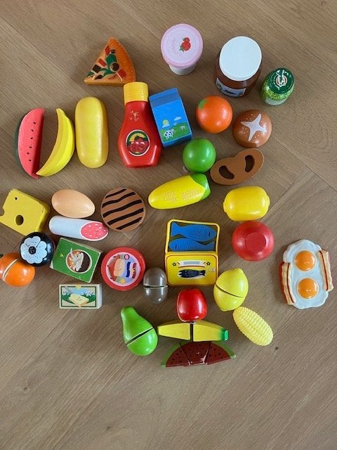 houten speelgoedwinkel + kassa + boodschappen, Ophalen, Gebruikt, Meubelstuk of Keukentje