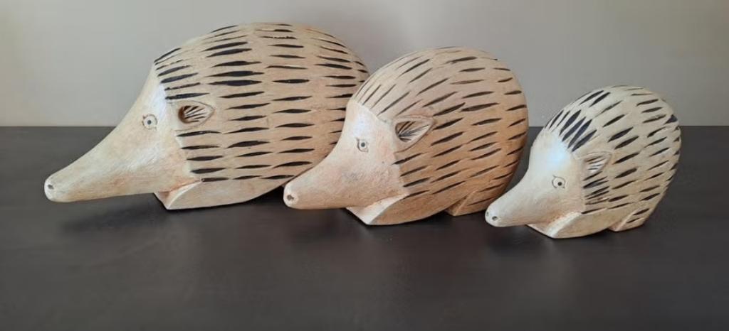Set van 3 houten egels, Houtsnijwerk, Ophalen of Verzenden, Zoogdier, 20 - 50 cm