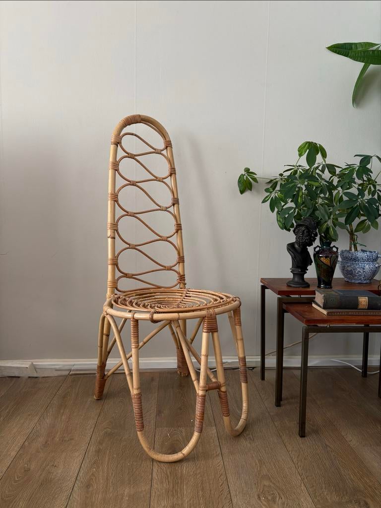 Vintage Rotan Stoel Rohe Noordwolde - Hoge Rug, Ophalen of Verzenden