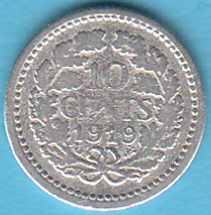 Nederland 10 cent 1919 Wilhelmina zilver, Sch. 898, Zilver, Ophalen of Verzenden, 10 cent, Koningin Wilhelmina