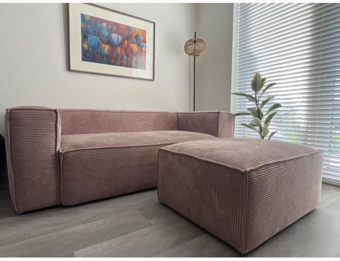 Mooie lounge bank met hocker, Ophalen, 75 tot 100 cm, 200 tot 250 cm