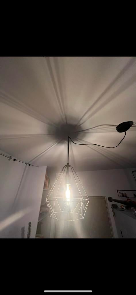 Zwarte metalen hanglamp - Industrieel design, Ophalen of Verzenden, Zo goed als nieuw, Metaal, Minder dan 50 cm