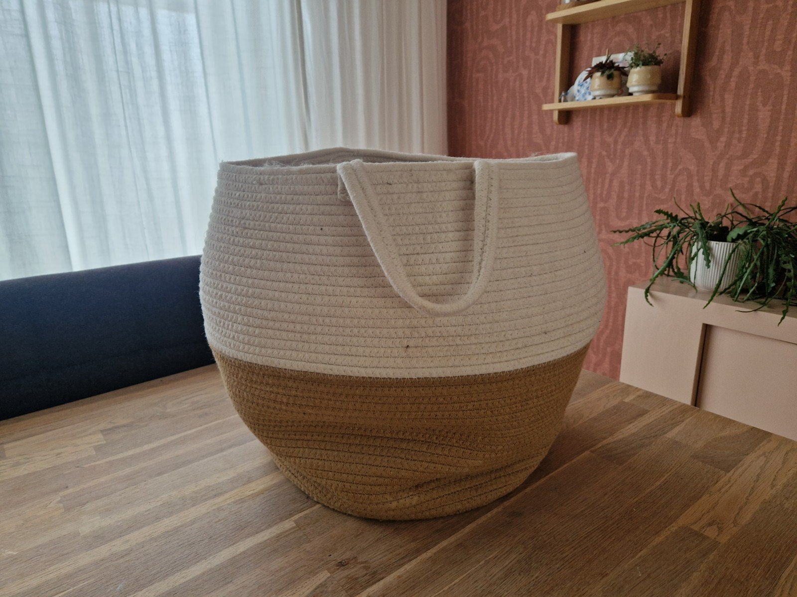 Mooie mand katoen, Met handvatten, Gebruikt, Mand, Textiel