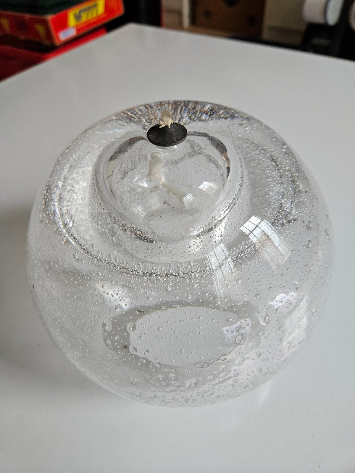 Vintage handgeblazen olielamp van bubbelglas, Ophalen of Verzenden