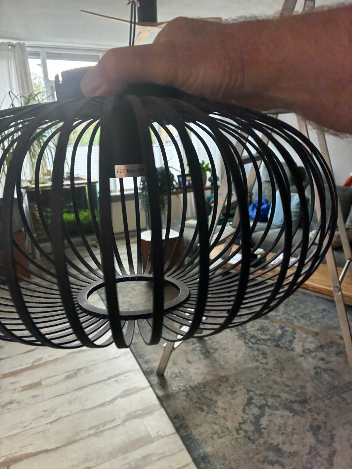Zwarte metalen hanglamp met E27 LED filament lamp, Metaal, Overige merken, Gebruikt, Zwart