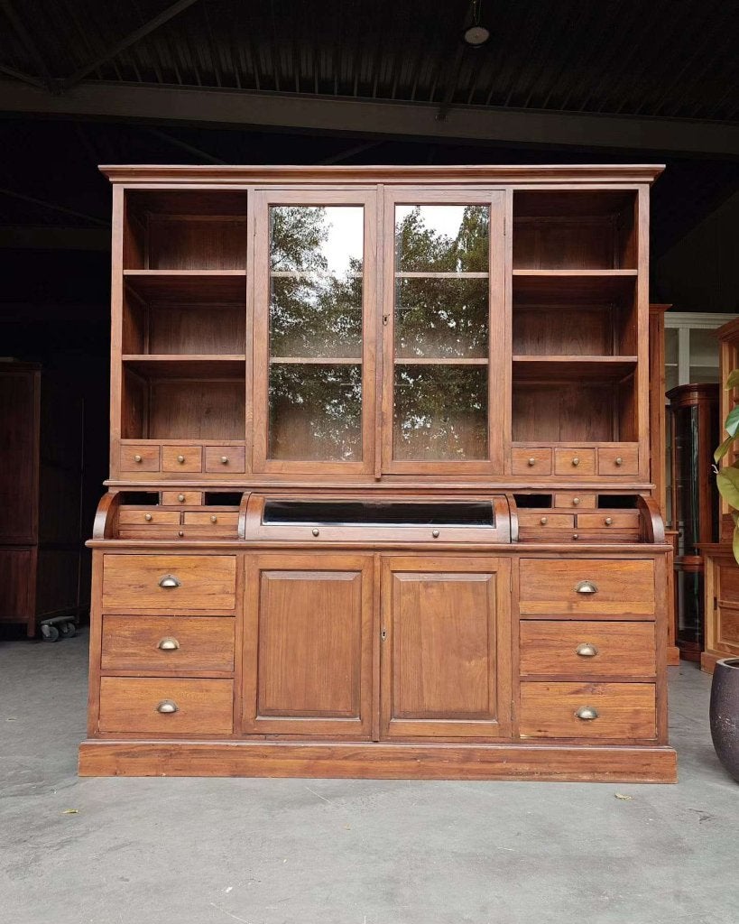 antieke teakhouten grutterskast | Apothekerskast teak #7092, Huis en Inrichting, -, 200 cm of meer, -, Ophalen of Verzenden