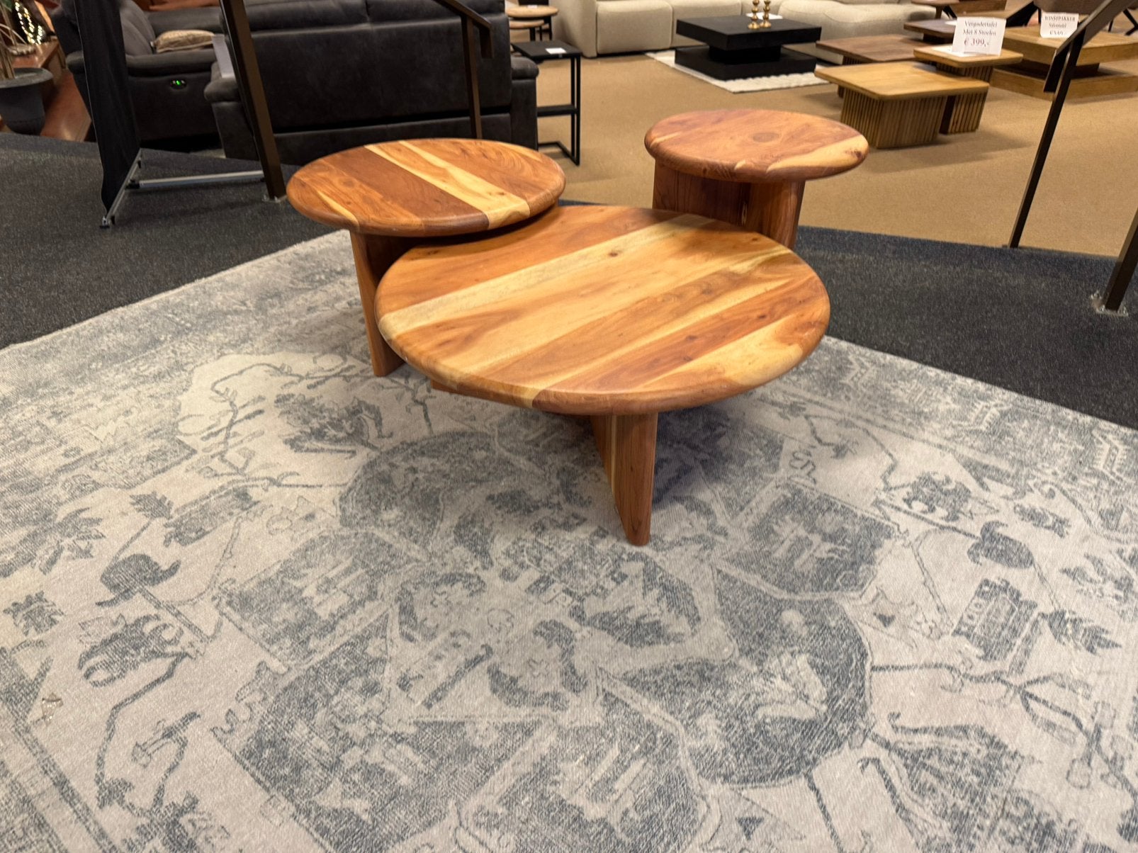 Salontafel set 3-Delig Massief acaciahout 70%Korting, Huis en Inrichting, Ophalen, 50 tot 100 cm, Rond, Nieuw