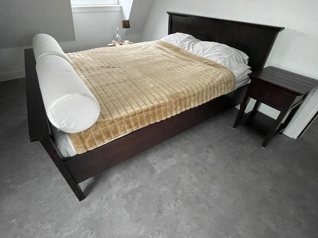 2 persoons bed, Huis en Inrichting, Ophalen, Bruin, Tweepersoons, Zo goed als nieuw