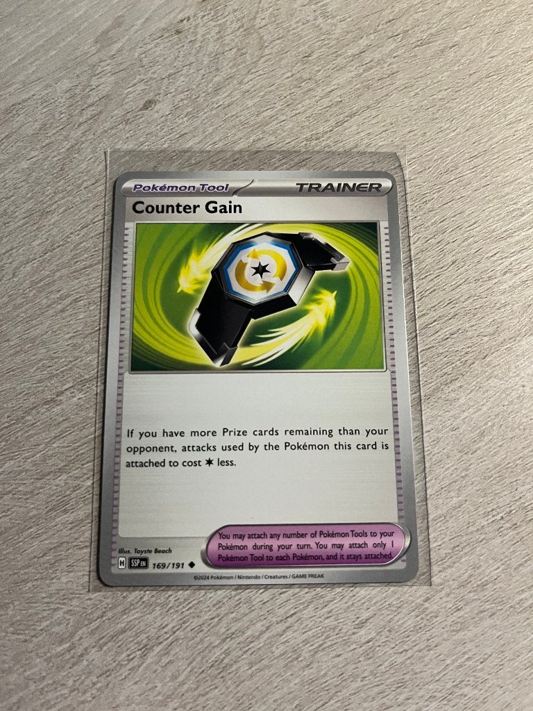 Counter Gain 169/191 Surging Sparks - Pokémon Kaart, Ophalen of Verzenden, Nieuw, Losse kaart