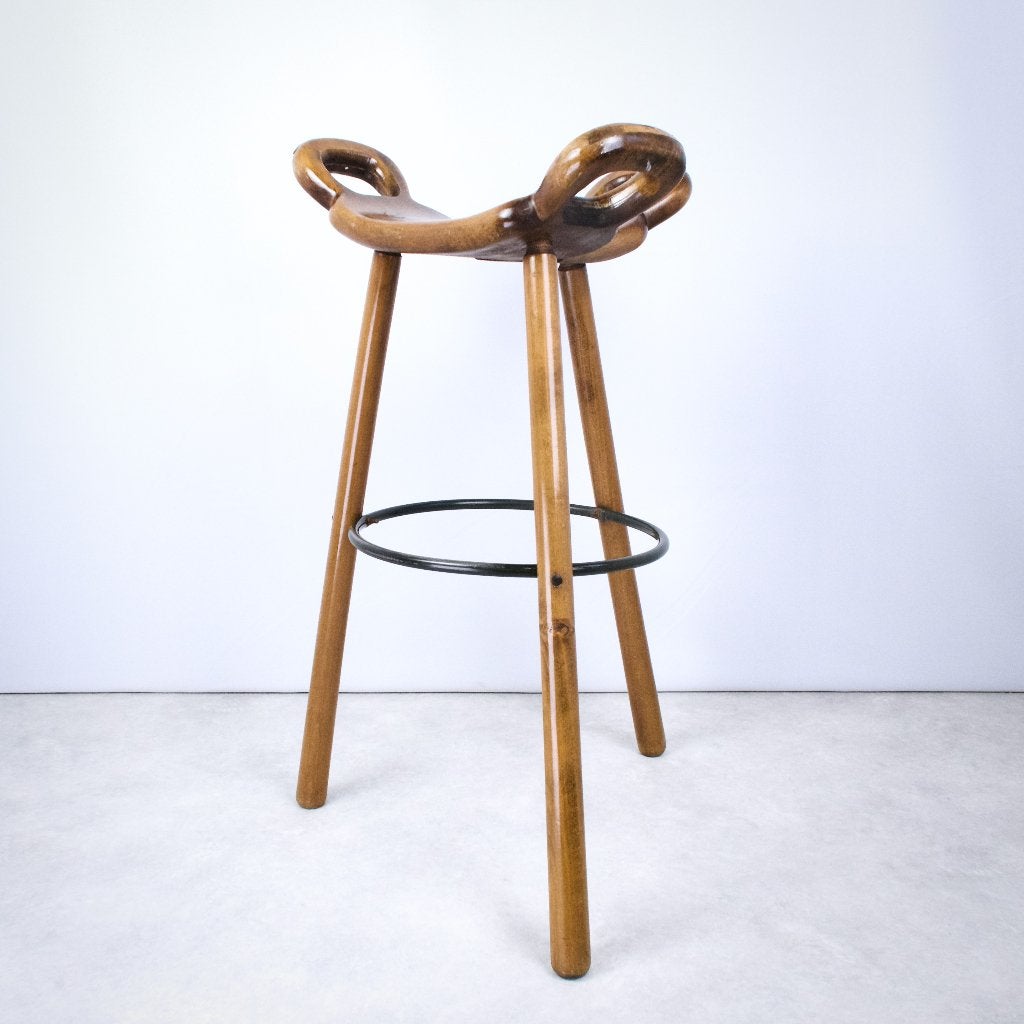 barkruk Marbella Sergio Rodrigues Spaans hout 70s, Huis en Inrichting, Gebruikt, -, -, 60 tot 90 cm