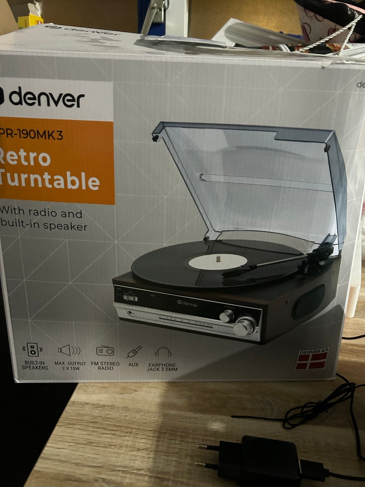 Denver PR-190MK3 Retro Platenspeler met Radio en Speakers, Ophalen of Verzenden, Zo goed als nieuw, Platenspeler, Overige merken