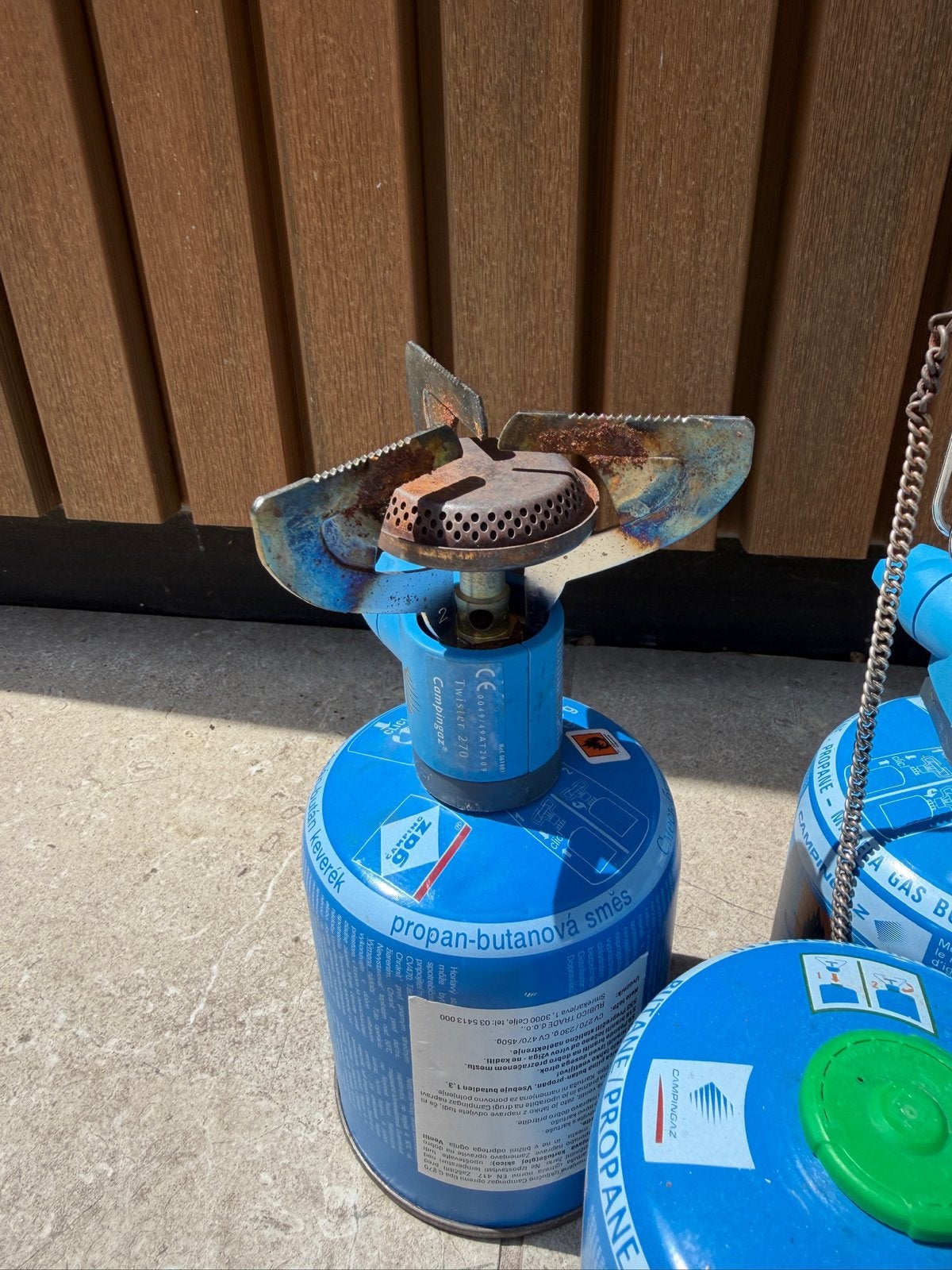 Campingaz gasbranders en lamp met gasflessen, Ophalen of Verzenden, Gebruikt
