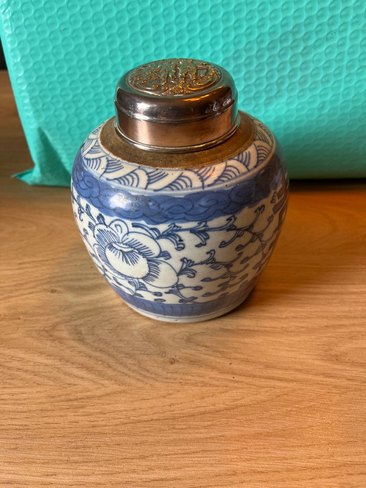Antieke Chinese theebus met zilveren deksel, Antiek en Kunst, Ophalen