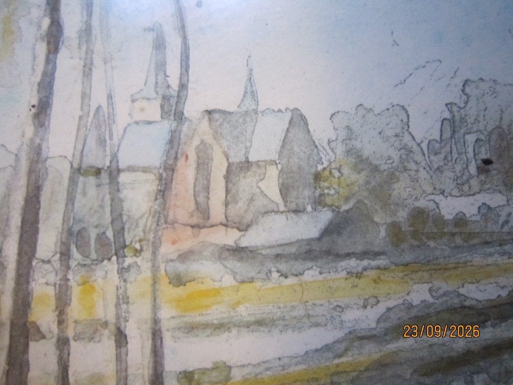 ZUID-LIMBURG, vrij Expressieve aquarel in mooie sierlijst, Antiek en Kunst, Expressionistisch, Ophalen of Verzenden, Landschap
