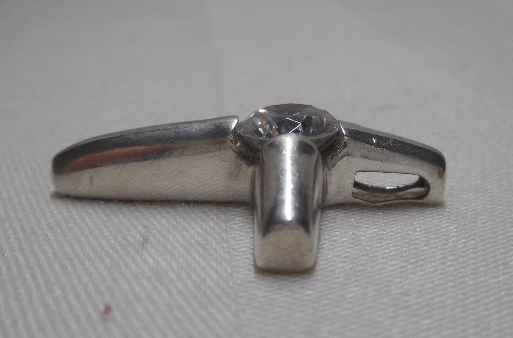 Zilveren vintage kruis hanger met heldere steen nr.1052, Verzenden, Zo goed als nieuw, Kruis of Symbool, Zilver