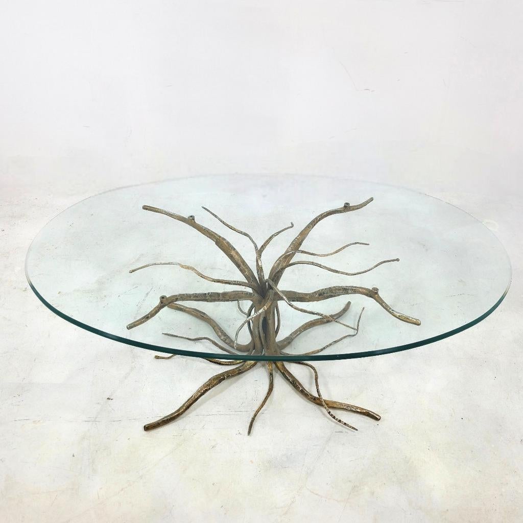 Salvino Marsura tafel boomwortel messing glas design vintage, Huis en Inrichting, Ophalen, Ovaal, Glas, Minder dan 55 cm